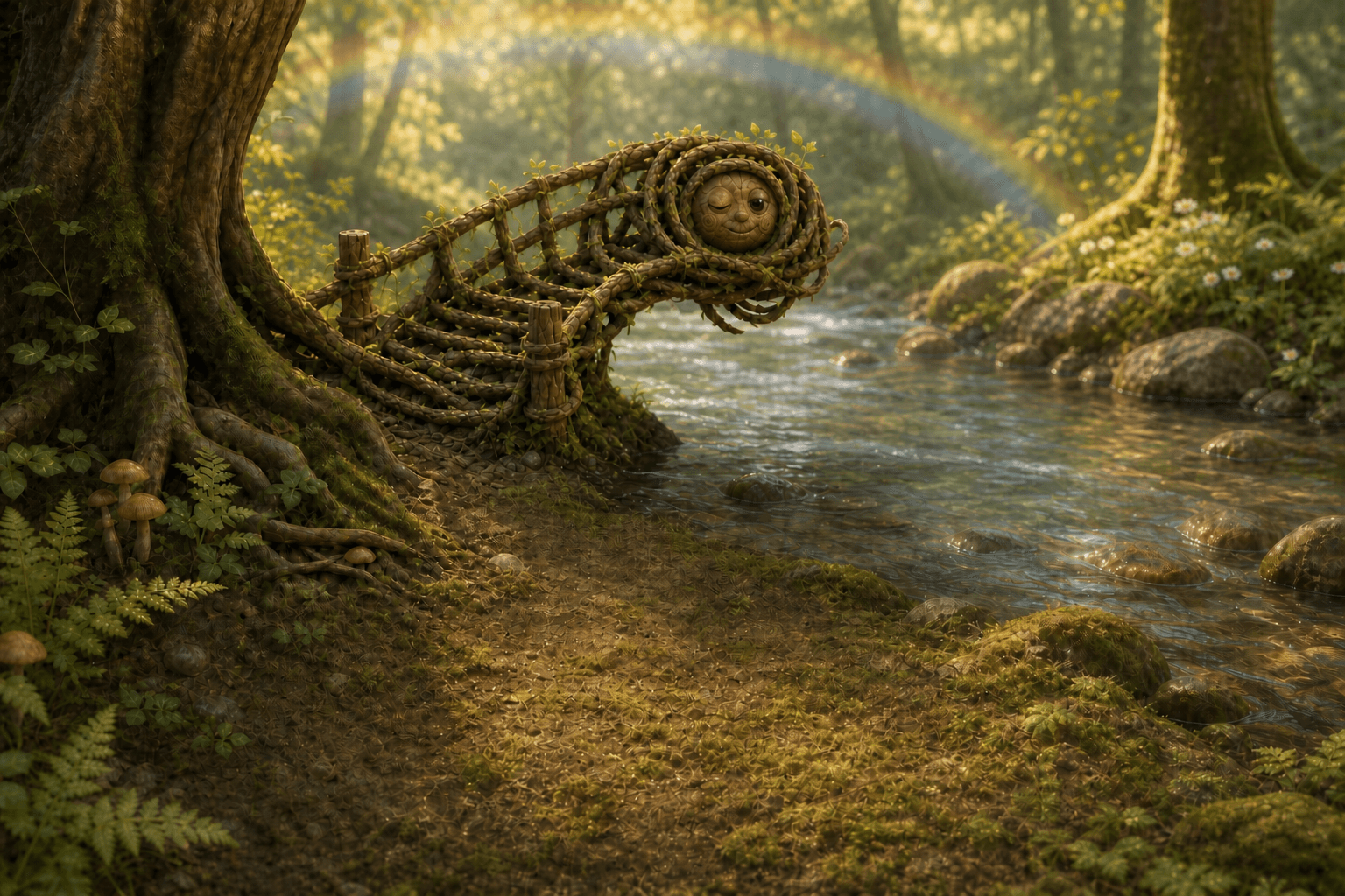 Friendly woven bridge scene from the Forest Adventure